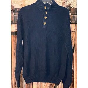 CROWN & IVY Sweater Navy Blue Waffle Knit Size Medium